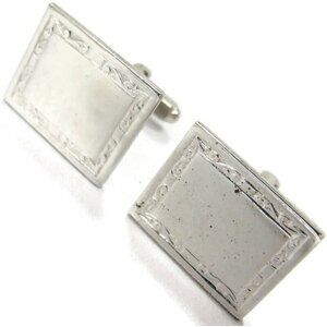 Vintage Silver Tone Cufflinks Rectangular Scrolled Border Engravable